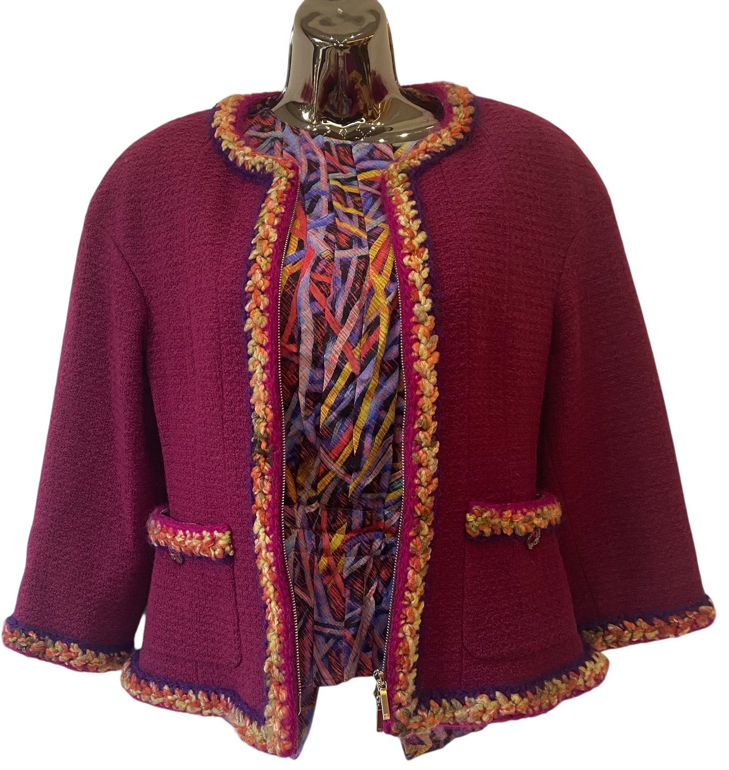 Chanel 14A Supermarket Collection SET Raspberry Pink Jacket & Blouse FR 38