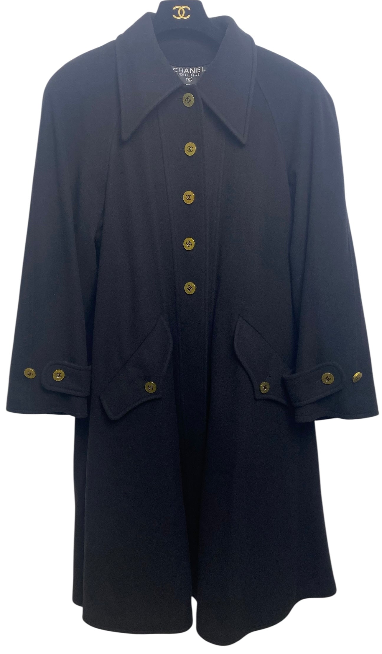 Chanel Vintage 94A Black Oversized Cashmere Long Jacket Coat FR 36