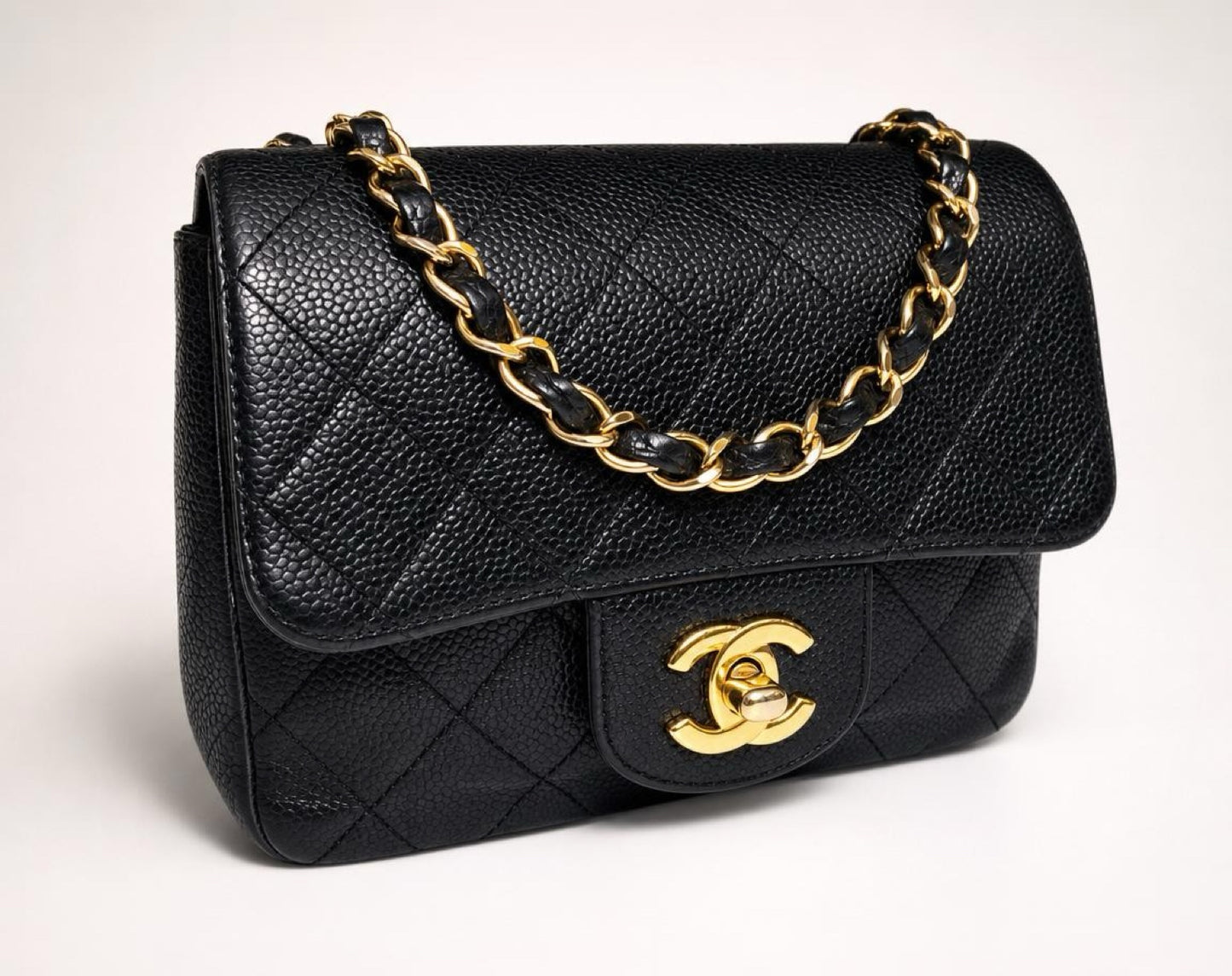 Chanel Mini Square Black Caviar Classic Timeless Flap Bag GHW