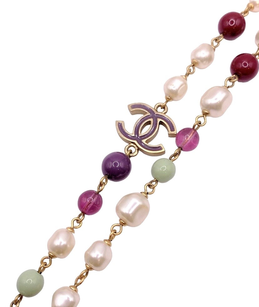 Chanel 11P Extra Long Strand CC Multicolor Necklace Gold Hardware