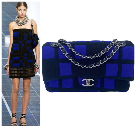 Chanel 13P Runway Colorblock Jersey Classic Medium CC Chain Flap Bag SHW