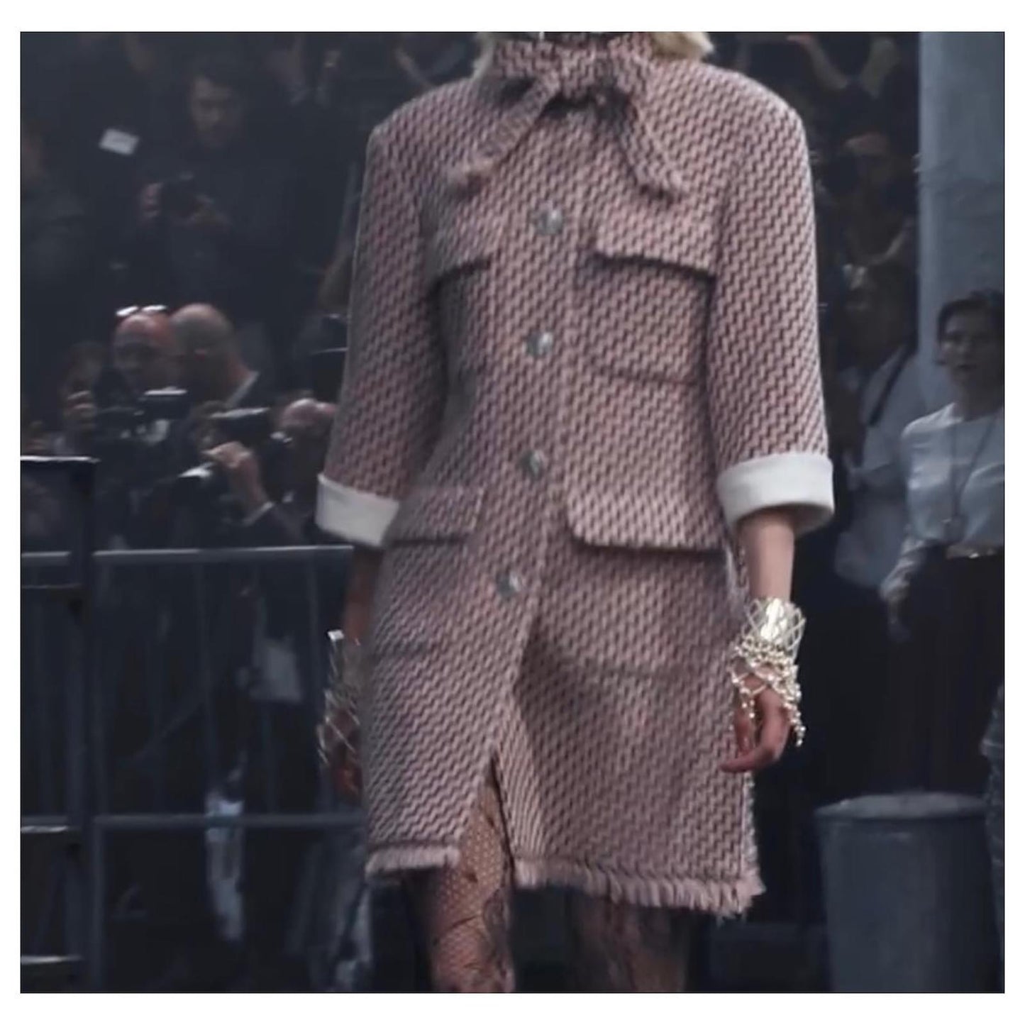 Chanel 16A Paris-Rome Runway Pink White Dress Coat FR 38