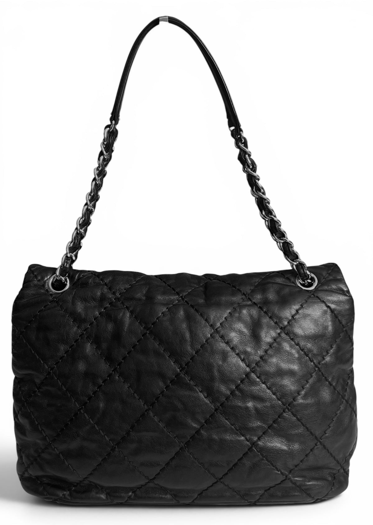 Chanel 13P Black Quilted Leather Large Love Me Tender Whipstitch Classic Flap Bag SHW