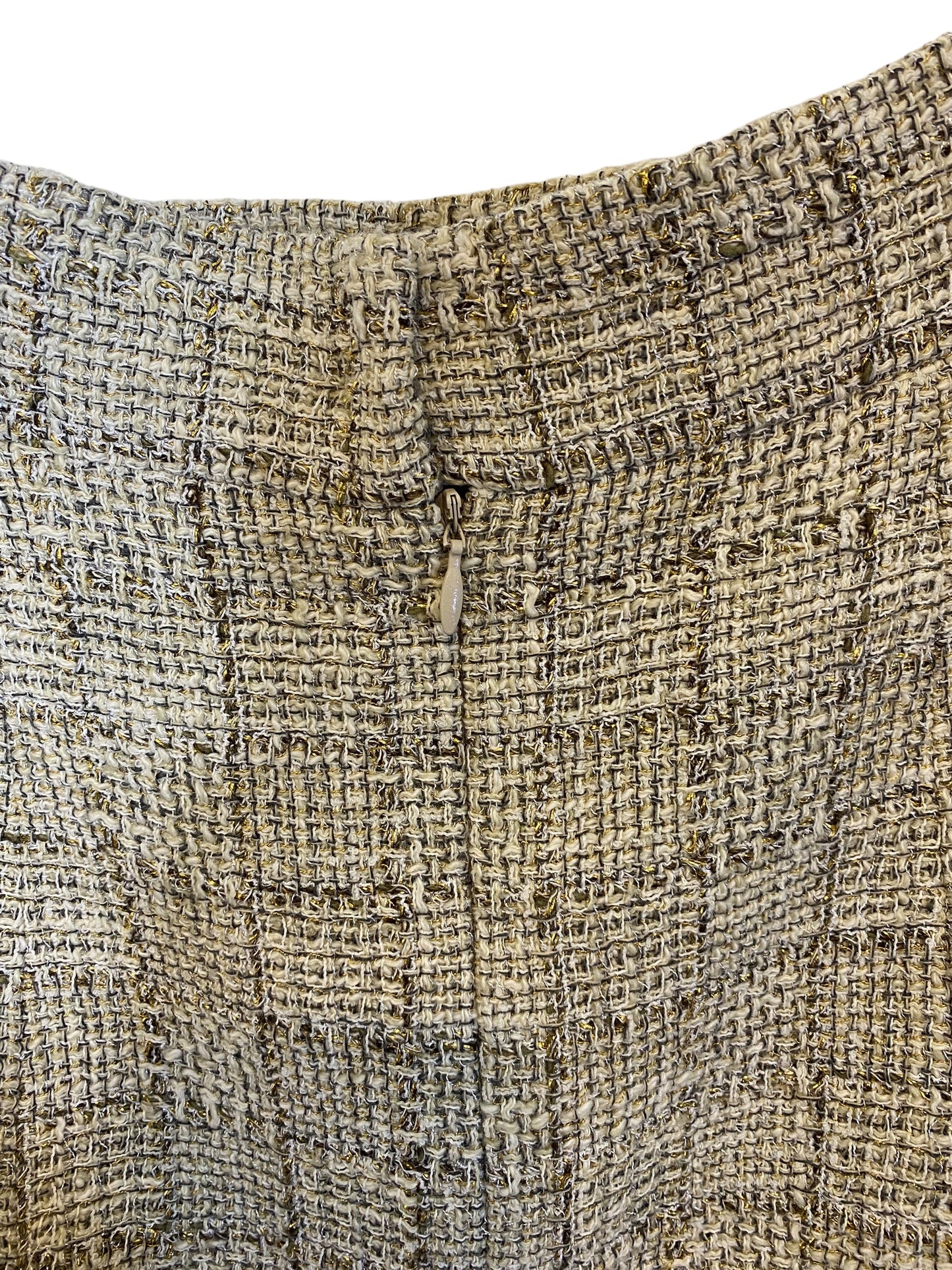 Chanel 10P Fantasy Tweed Skirt Beige Metallic Gold FR 42