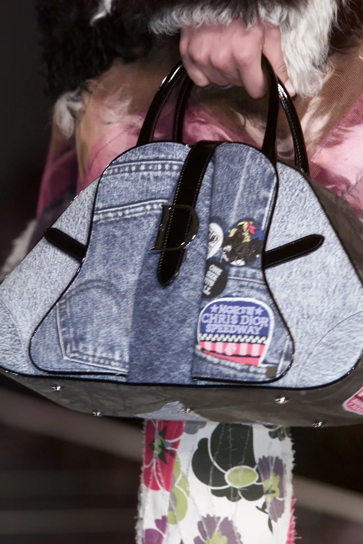 CHRISTIAN DIOR 2001 LARGE DENIM SPEEDWAY “Miss Diorella” SADDLE HANDBAG