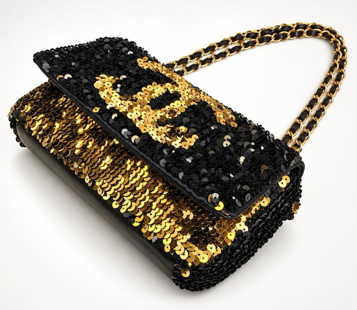 Chanel 08C Blue/Gold Metallic Sequins Summer Nights Medium Flap Bag