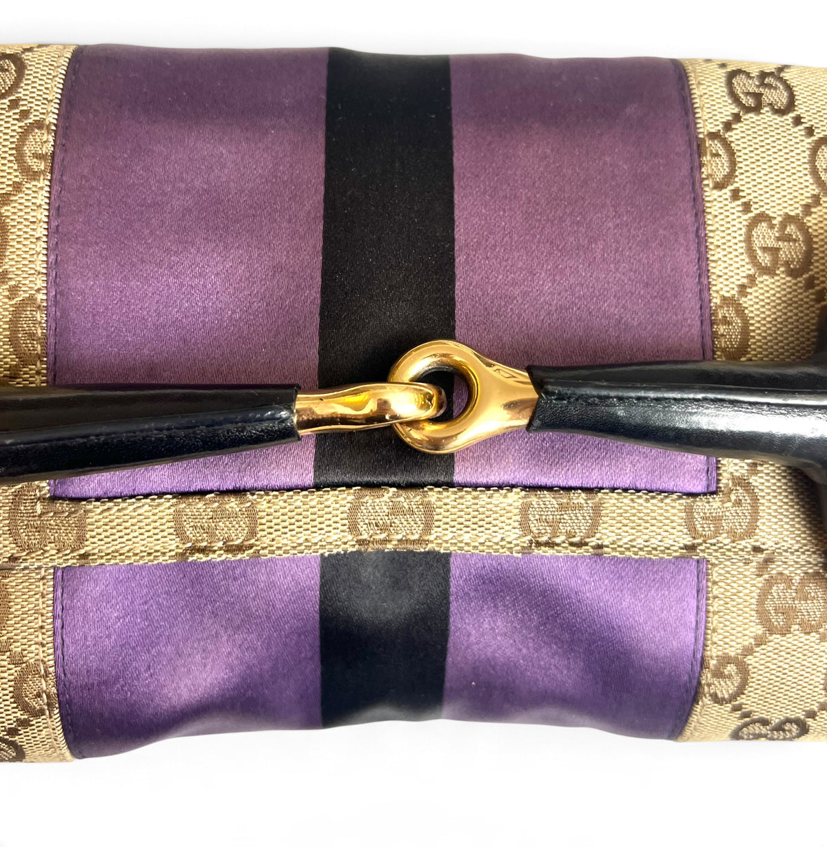 Gucci Large 1955 Tom Ford Classic Purple Black GG Monogram Horsebit Clutch Handbag GHW