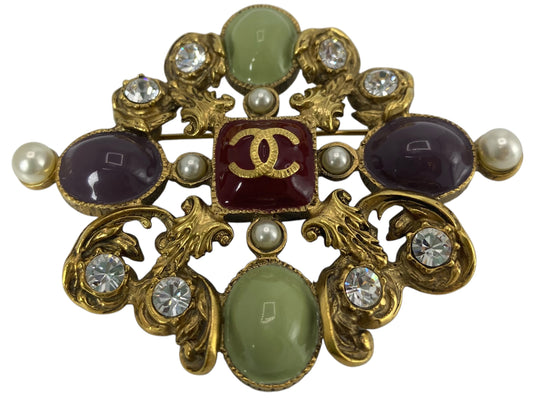 Rare Chanel 11P Large Avant Garde Gold Multicolor Crystal Brooch