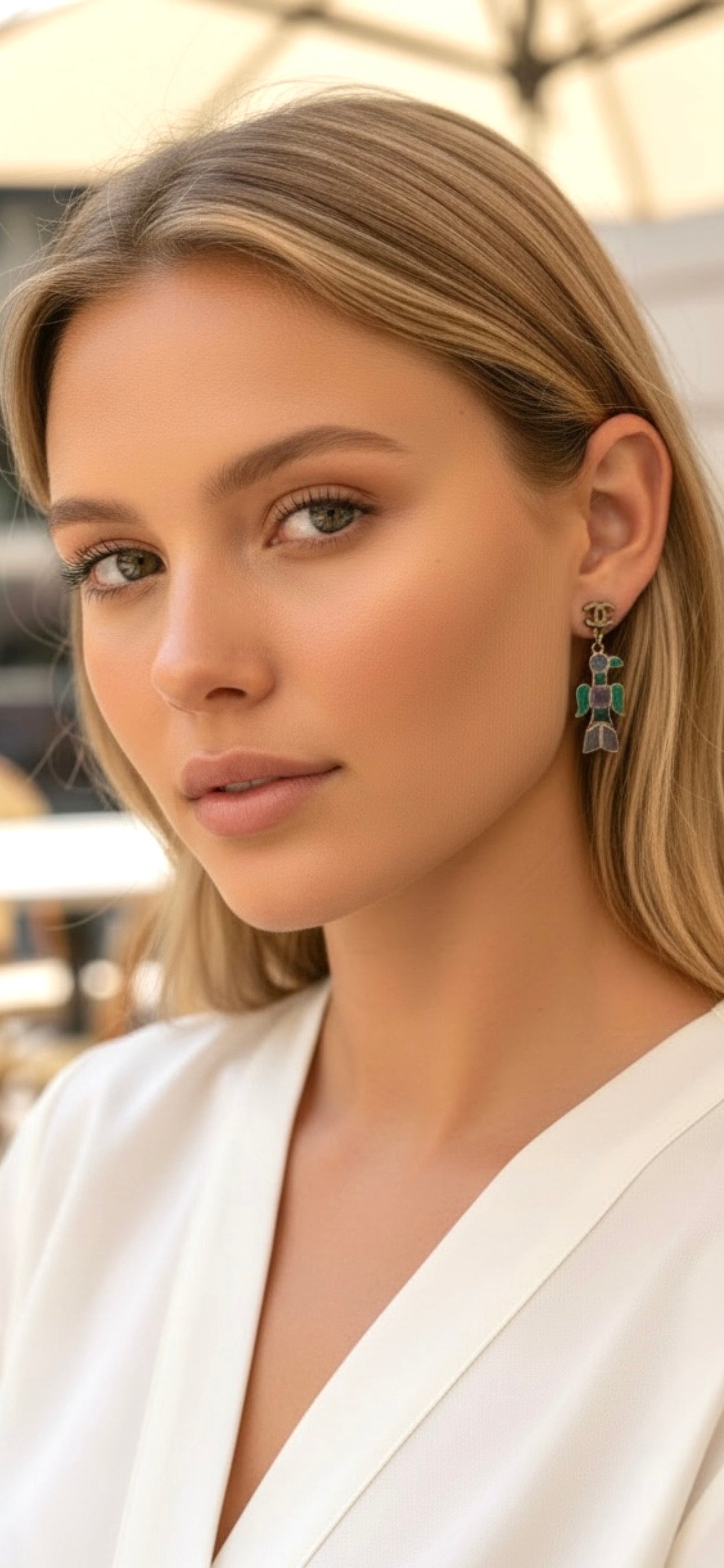 Rare Chanel 07A CC Aztec Bird Multicolor Gripoix Stone Drop Earrings