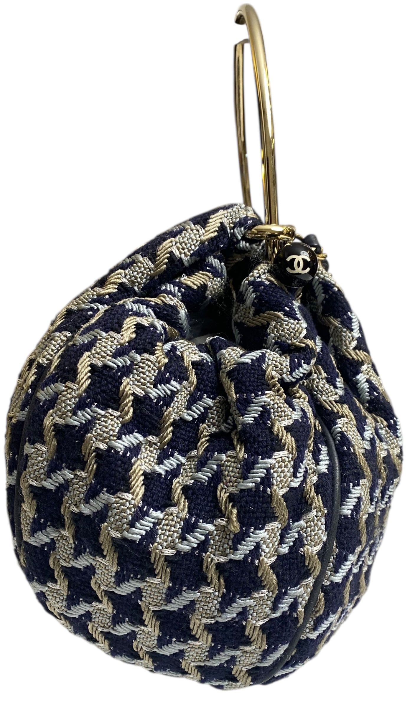 Rare Chanel 05P Runway Navy Blue Beige Tweed Top Handle Basket Bag