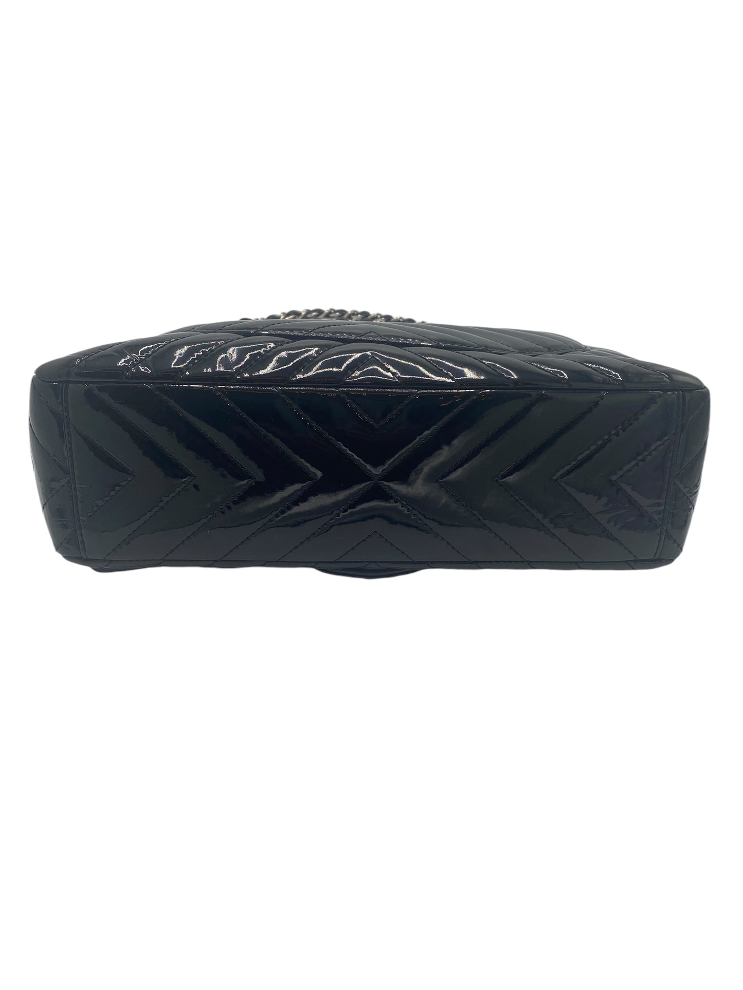 Chanel Black Maxi Patent Chevron Classic Flap Bag