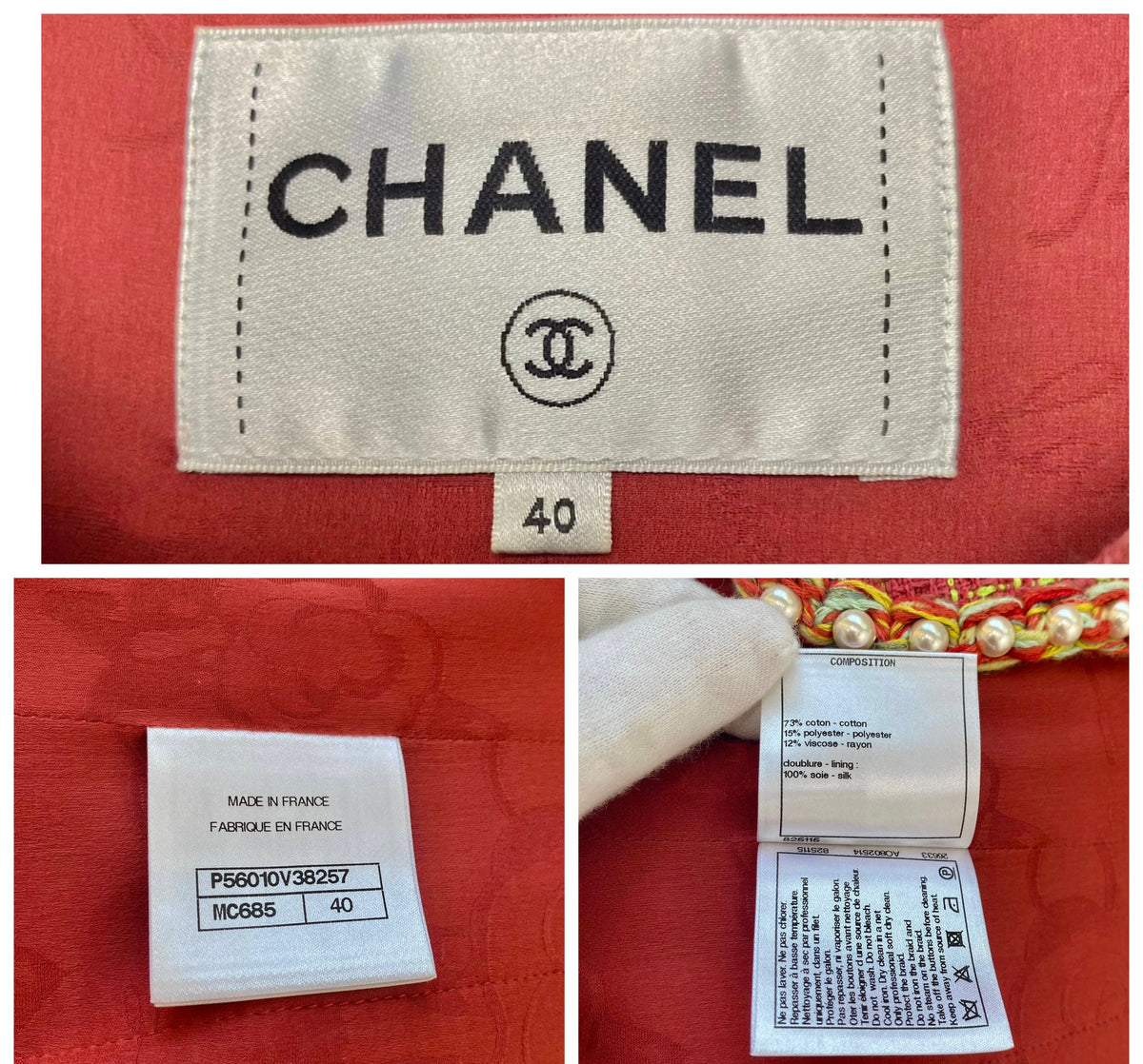 Rare Chanel 17S Pink Red Multicolor Pearl Trim Tweed Waistcoat Vest FR 40