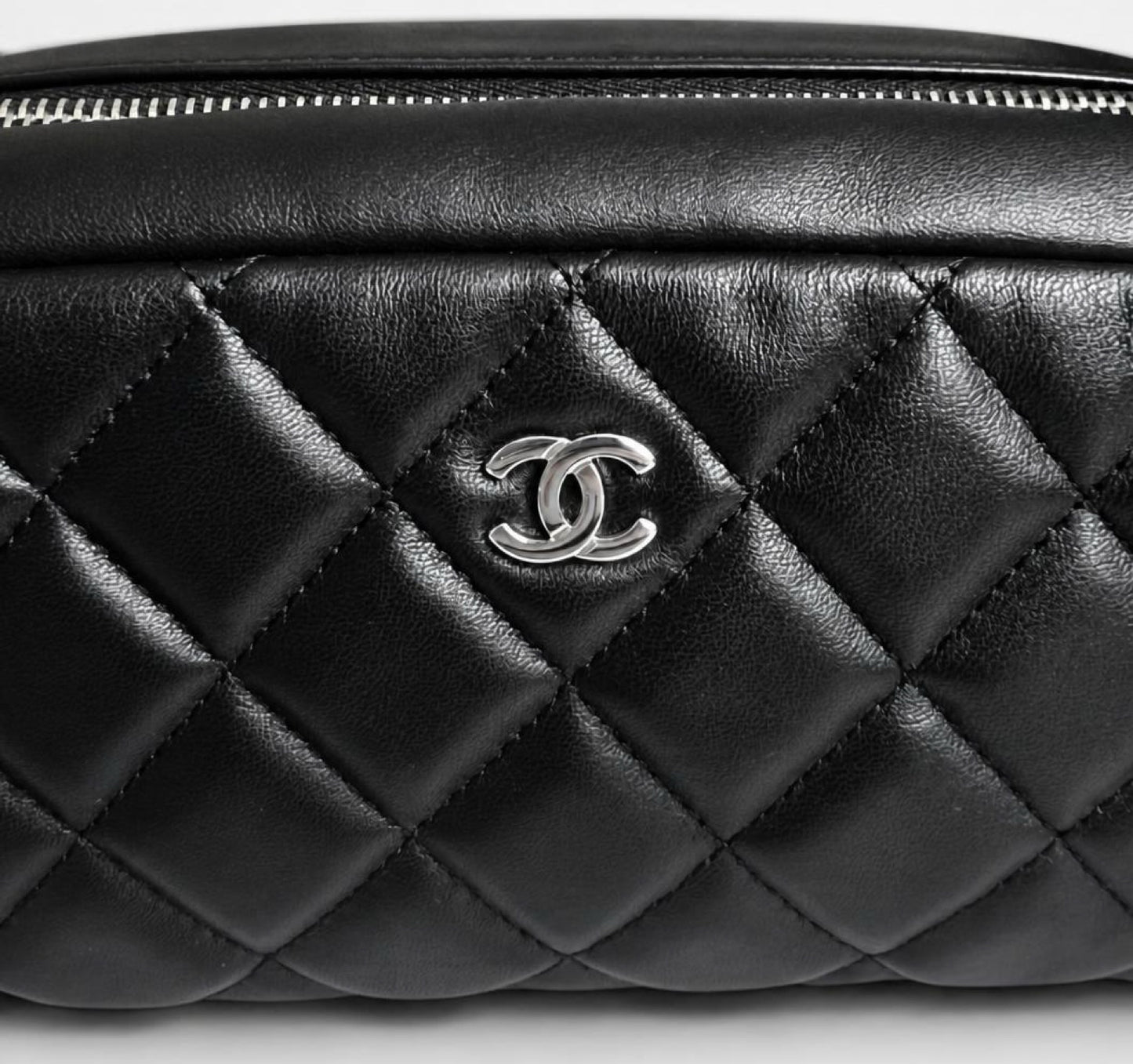 Chanel Black Lambskin Quilted Medium Rectangular Pouch Cosmetic Vanity Case Clutch