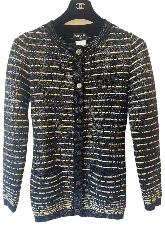 Chanel 10A Iceberg Collection Striped Metallic Long Cardigan FR 34
