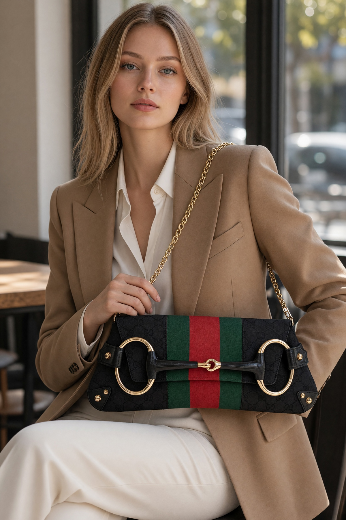 Gucci Large 1955 Tom Ford Classic Black Red Green GG Monogram Horsebit Clutch Handbag GHW