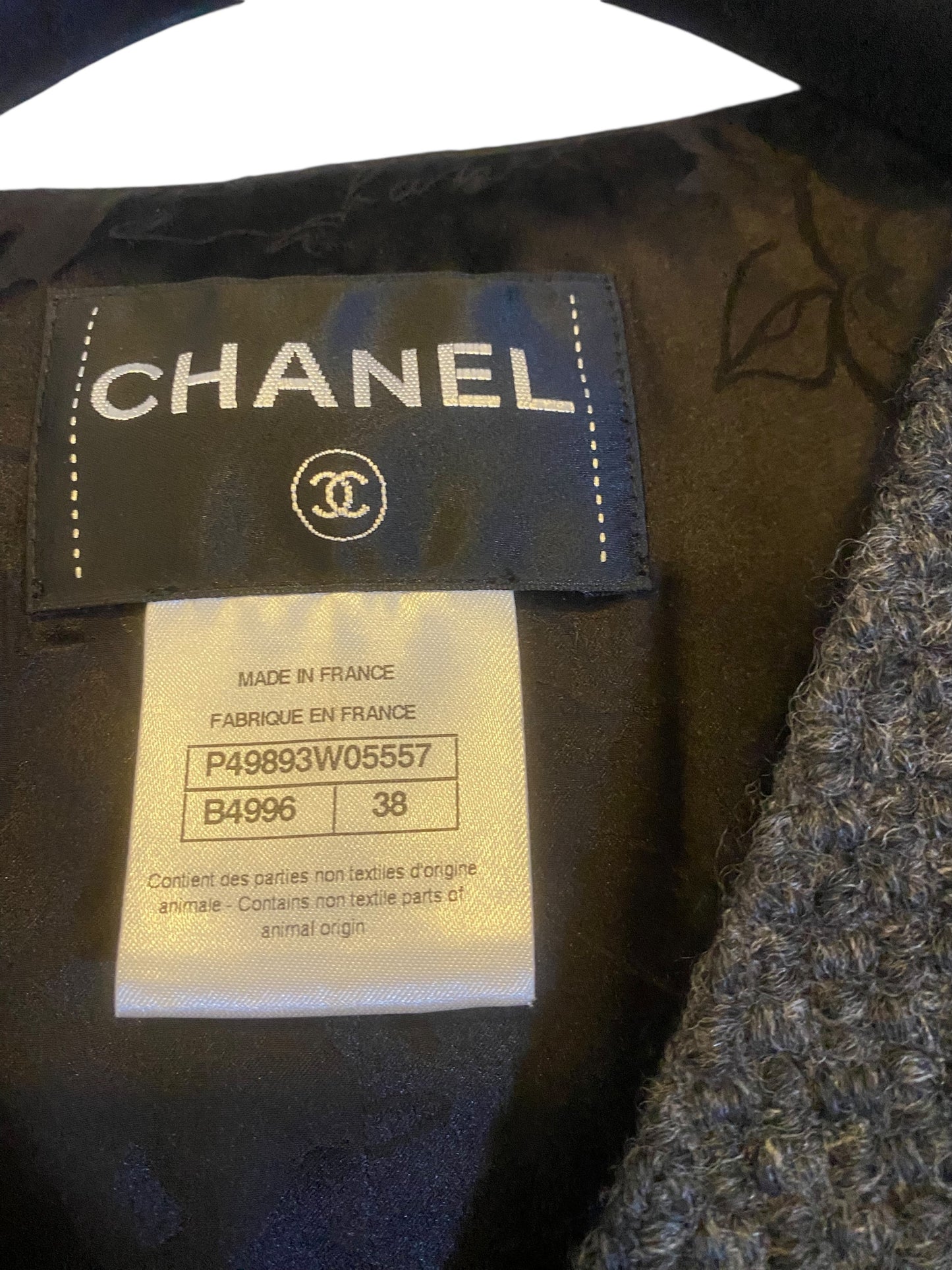 Chanel 14A Paris Dallas Grey Wool & Black Leather Vest Waistcoat FR 38