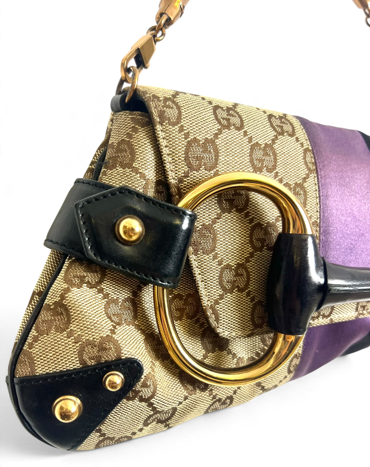 Gucci Large 1955 Tom Ford Classic Purple Black GG Monogram Horsebit Clutch Handbag GHW