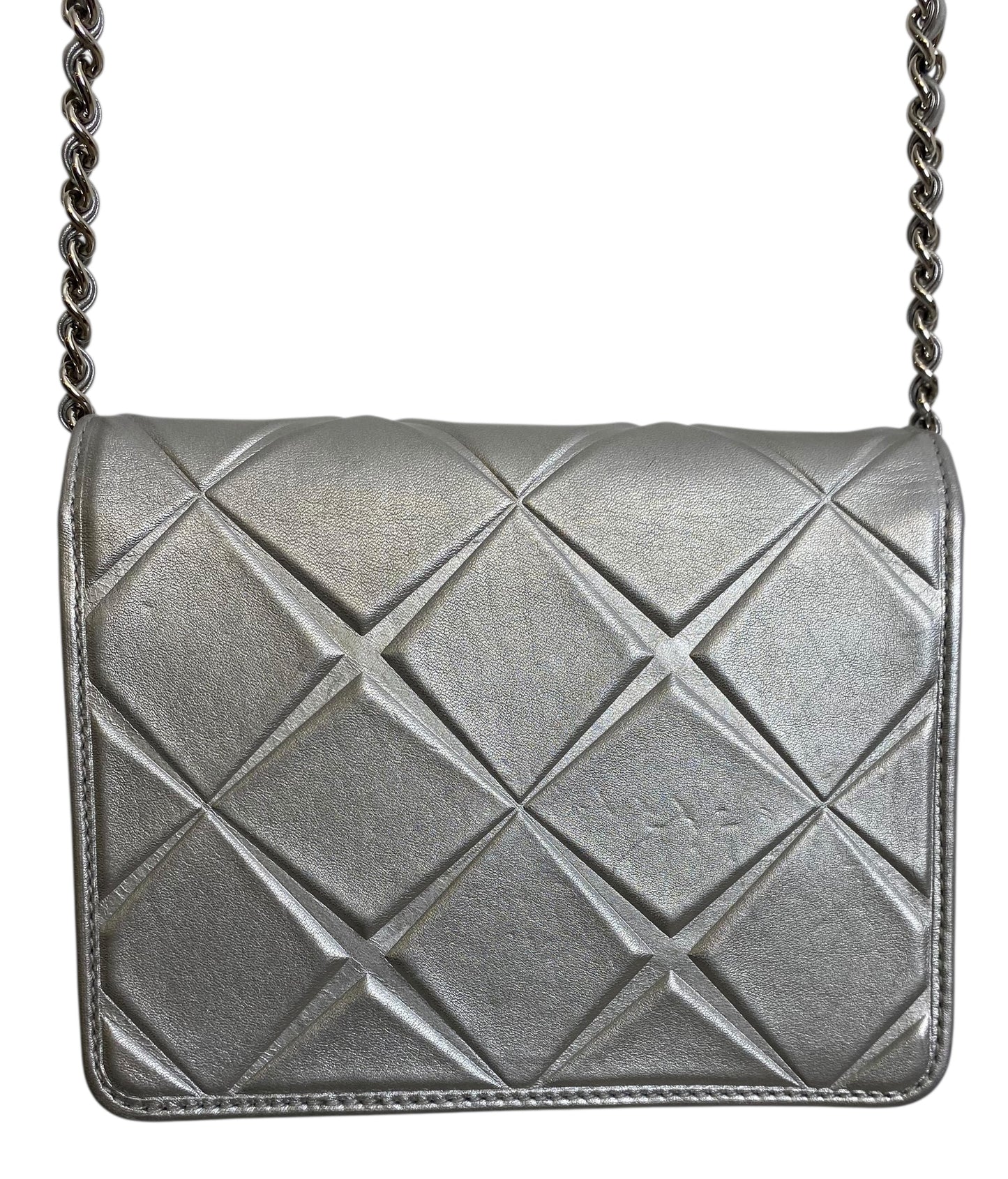 Chanel Airlines 16P Mini Propellor Metallic Calfskin Silver Flap Bag
