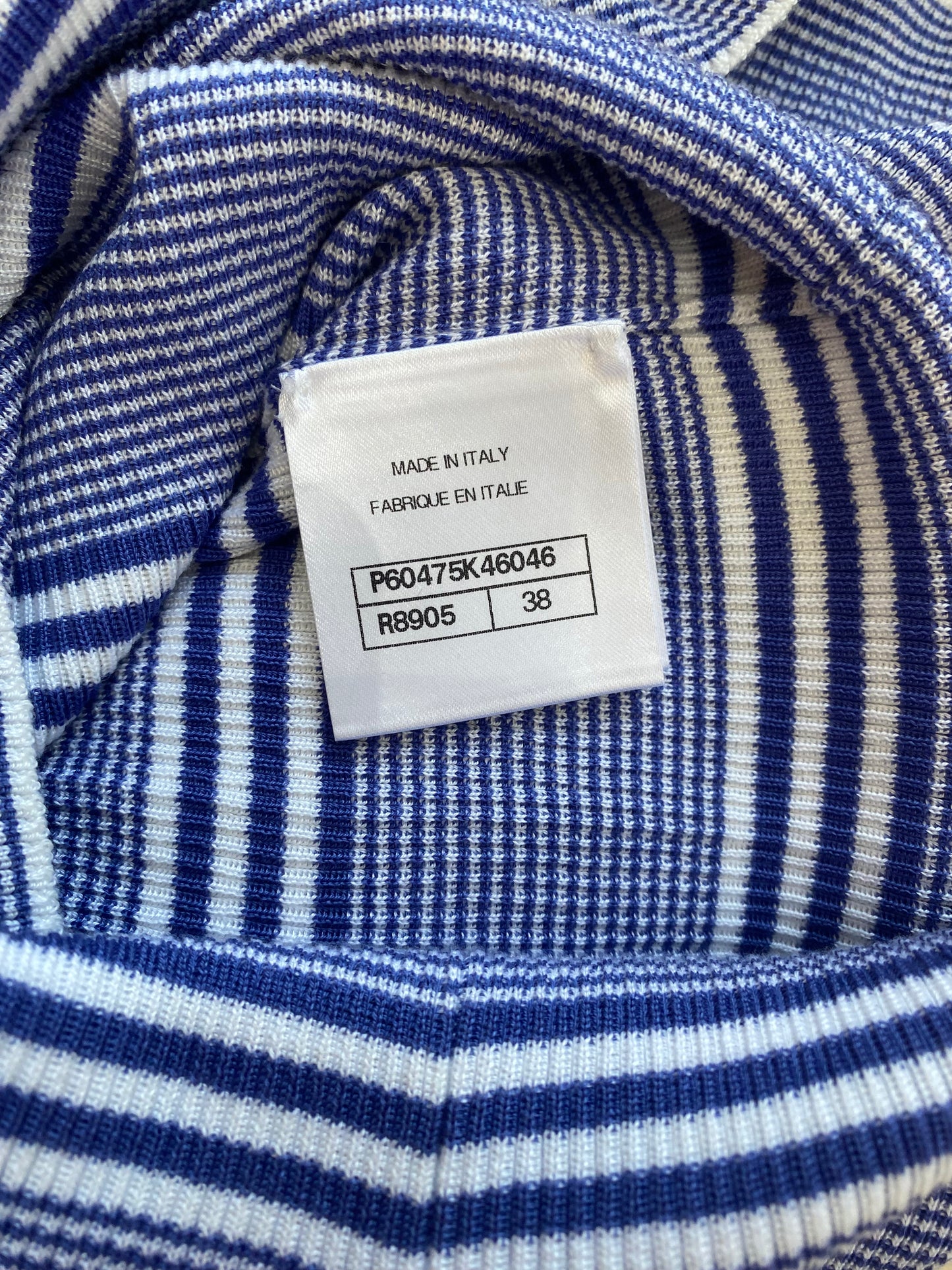 Chanel 19C La Pausa Blue White Striped Cotton Knit CC Logo Tank Top Blouse FR 38