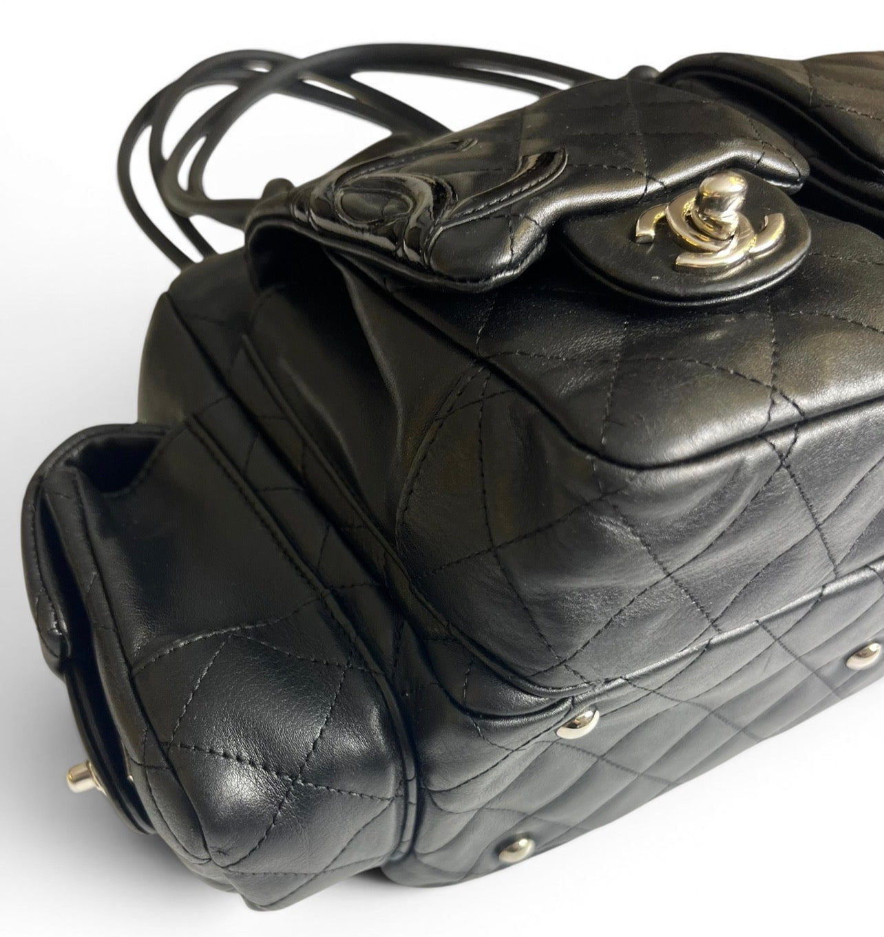 Chanel 2005 Small Cambon Reporter Black Lambskin Handbag SHW