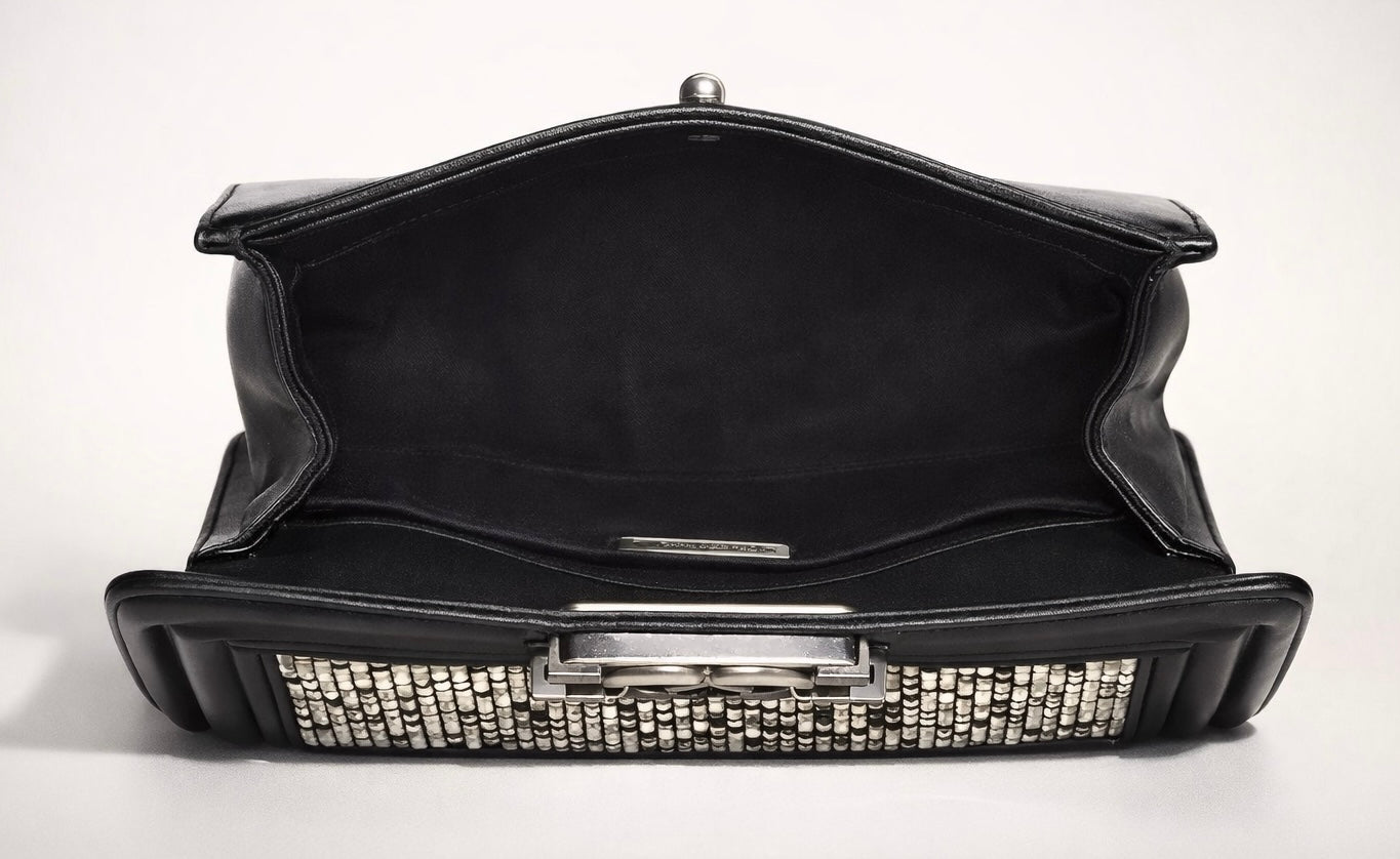 Chanel 14P Swarovski Crystals Small Black Leather Boy Bag