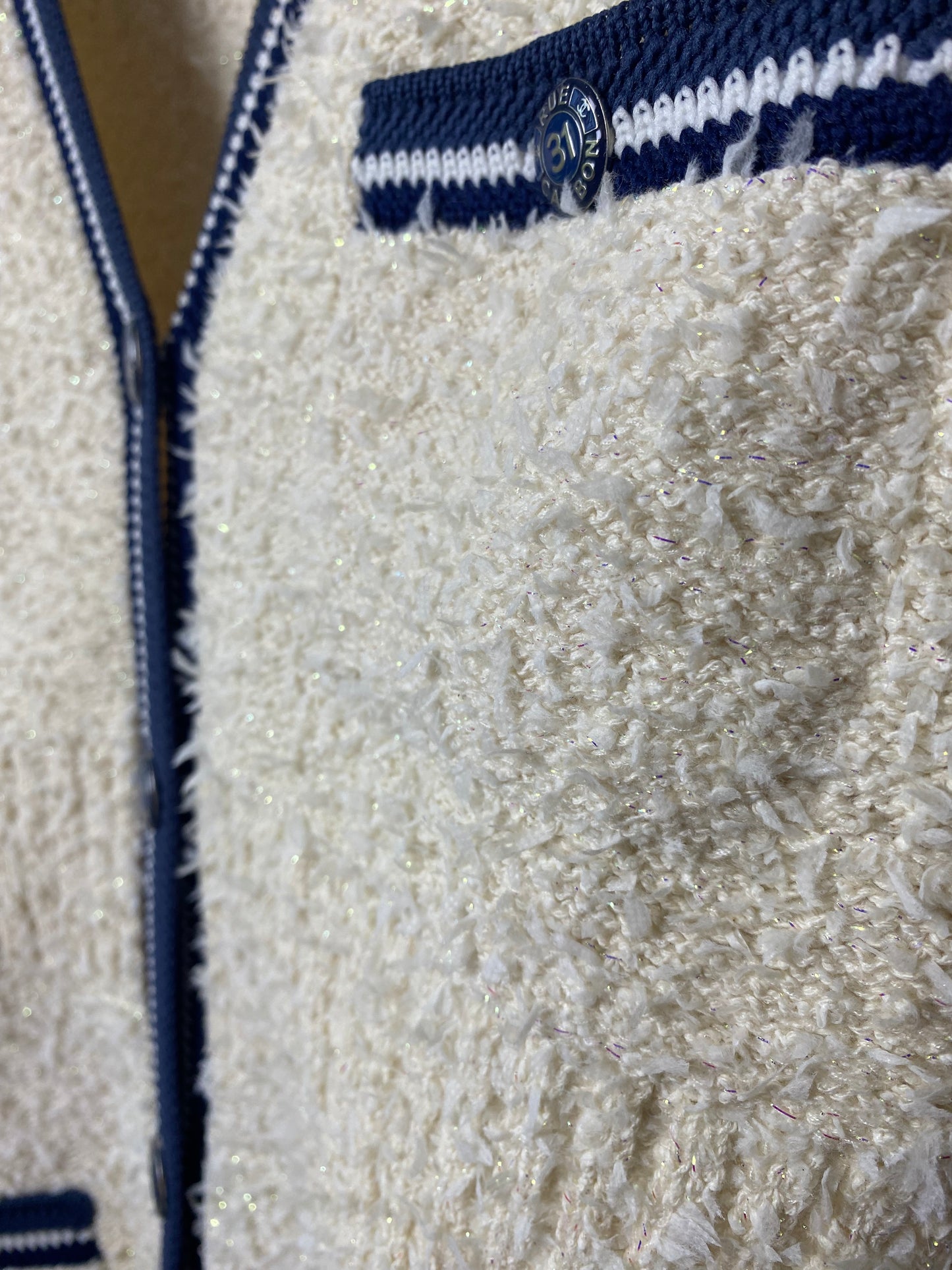 Chanel 19P Ivory and Navy Fantasy Tweed Short Sleeve Dress FR 36