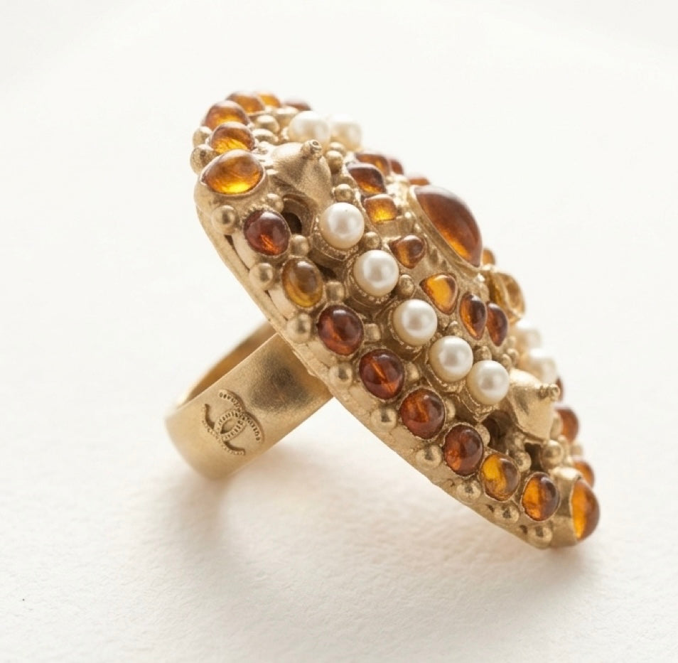 Rare XL 11C Saint Tropez Runway Gripoix Statement Ring Size US 6 EU 52
