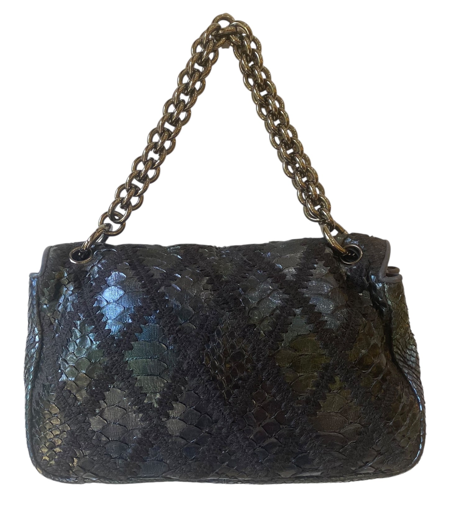 Chanel Metallic Blue & Green Python and Crochet Flap Bag