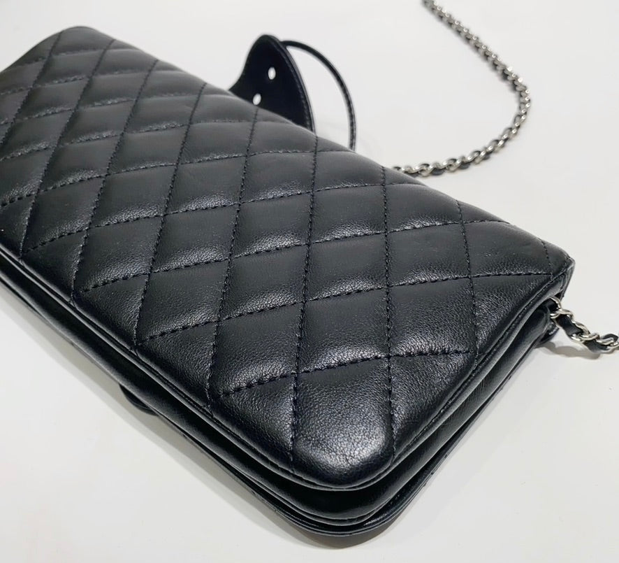 Rare Chanel 2011 Lambskin Black Butterfly Ornament Clutch Crossbody Flap Bag