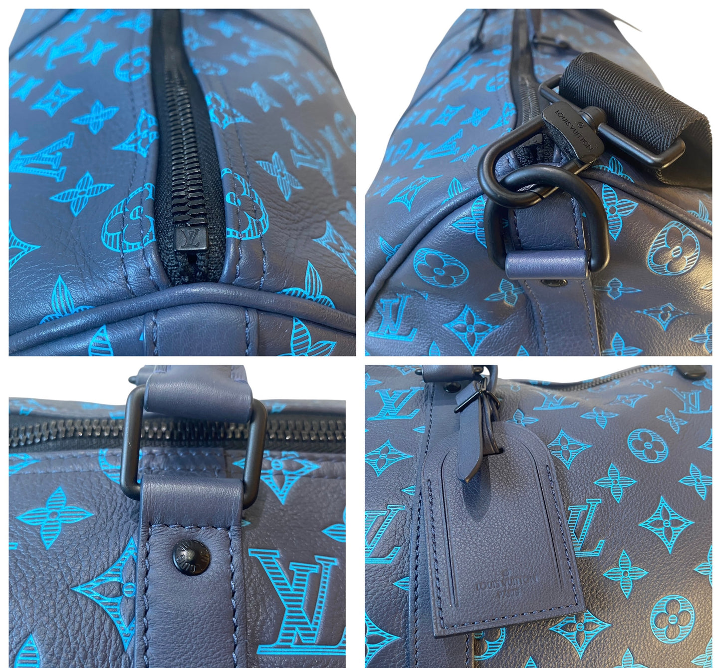 Louis Vuitton LIMITED EDITION Keepall Navy Teal River Bandouliere 50 Monogram Shadow!