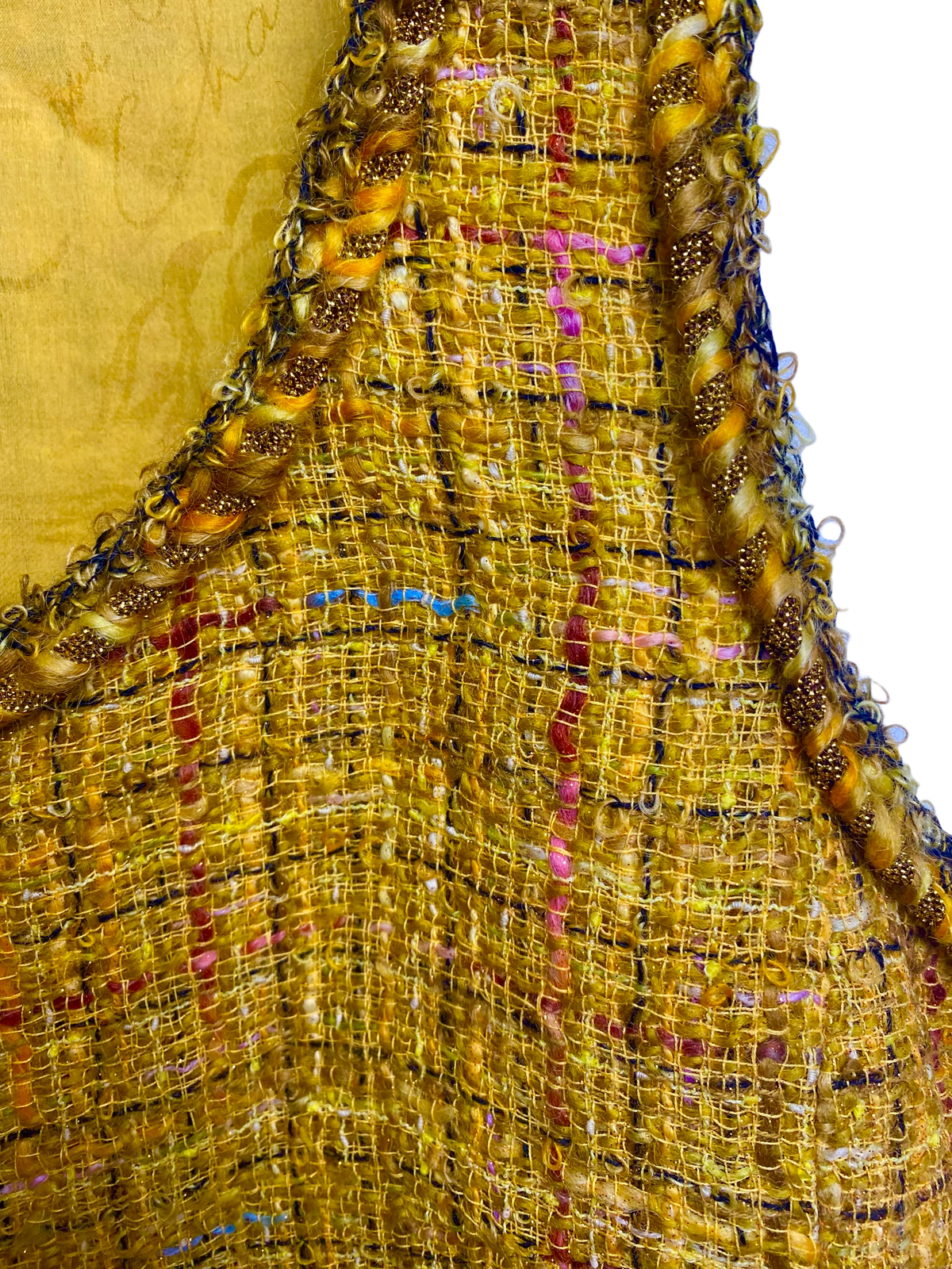 Chanel Iconic 11C Saint-Tropez Yellow Multicolor Tweed Gripoix Waistcoat Vest FR 40