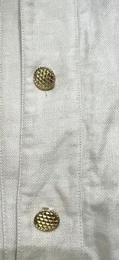 Chanel Vintage 1980s 18 Button Cream Linen Patch Pocket Jacket FR 40/42