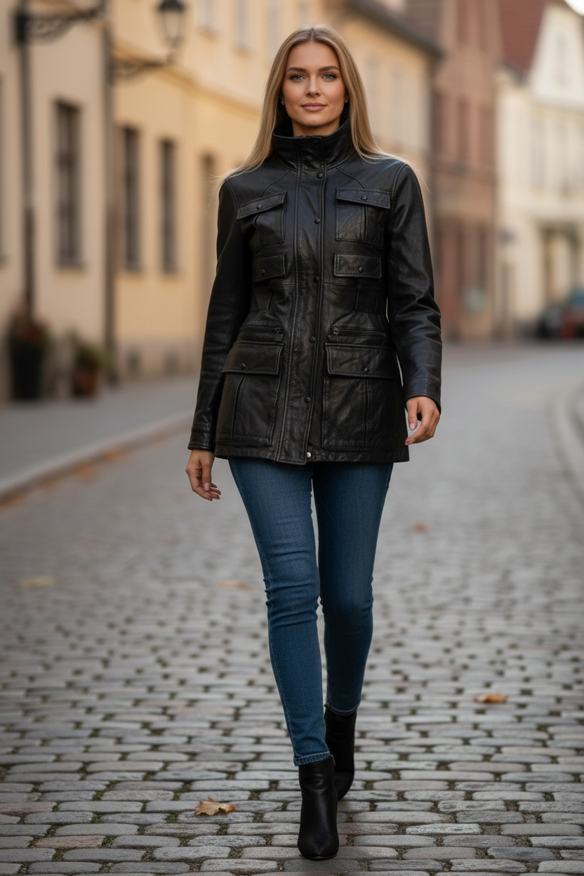 Chanel 07A Runway Black Lambskin Leather Utility Jacket Coat FR 40