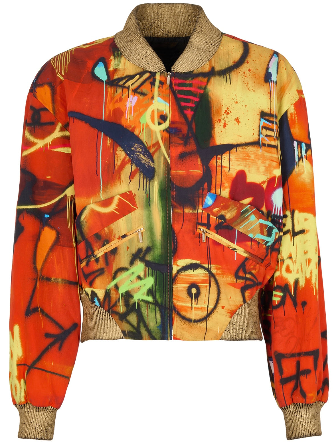 CHANEL 19A PARIS NEW YORK EGYPT SACRED SYMBOLS GRAFFITI BOMBER JACKET FR 34