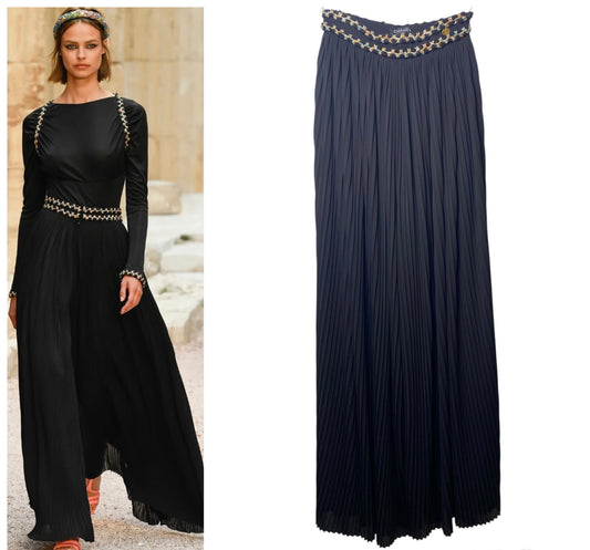 Chanel 18C Paris Greece Black Tweed Trim Palazzo Oversized Wide Leg Pants FR 36
