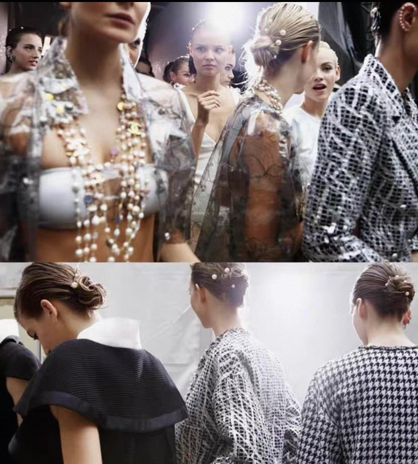 Chanel 12P Double Breasted Silver Metallic Graffiti Black Removable Pearls Jacket FR 36