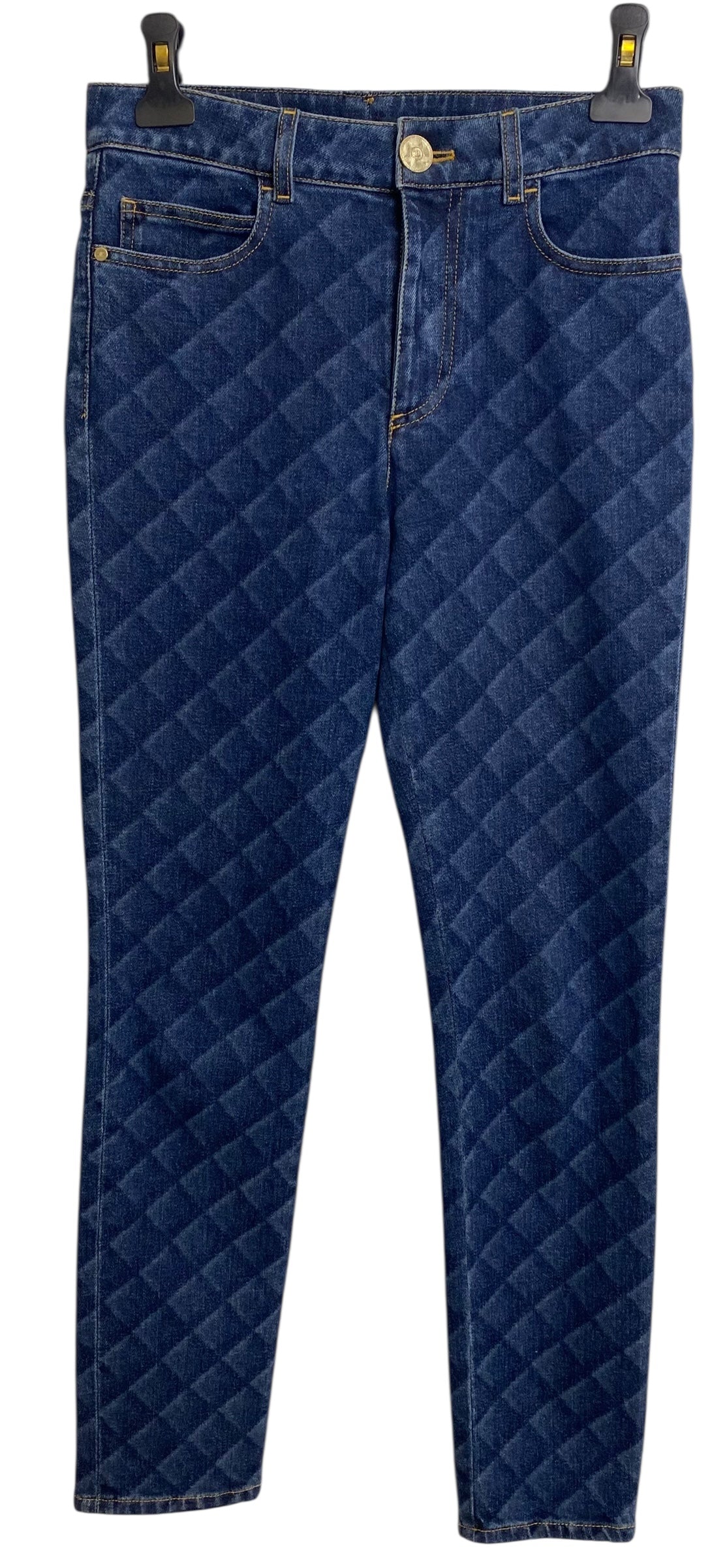 Chanel 22B Dark Blue Quilted Print Jeans FR 36