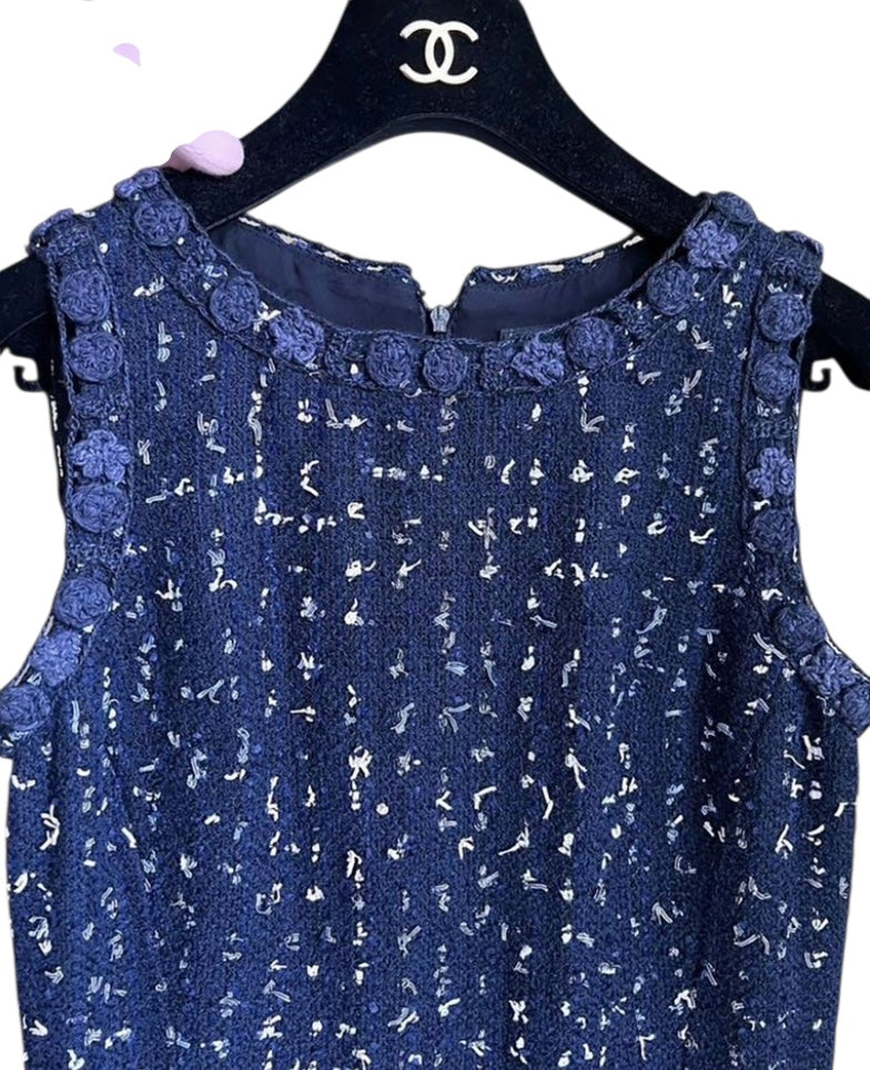 Chanel 11C Saint-Tropez Cruise Collection Navy Blue Tweed Dress FR 44