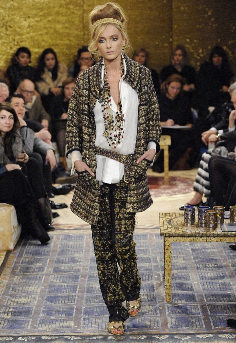 Iconic Chanel 11A Paris-Byzance Multicolor Gold Metallic Wool Tweed Coat FR 44