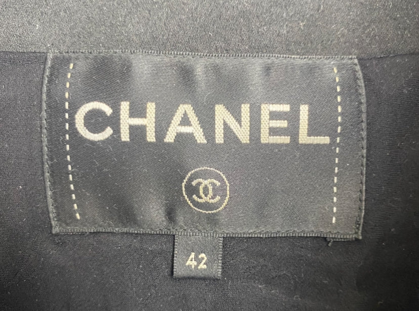 Chanel 17B Metropolitan Checker Sequin Leather Trim Zip Up Jacket FR 42