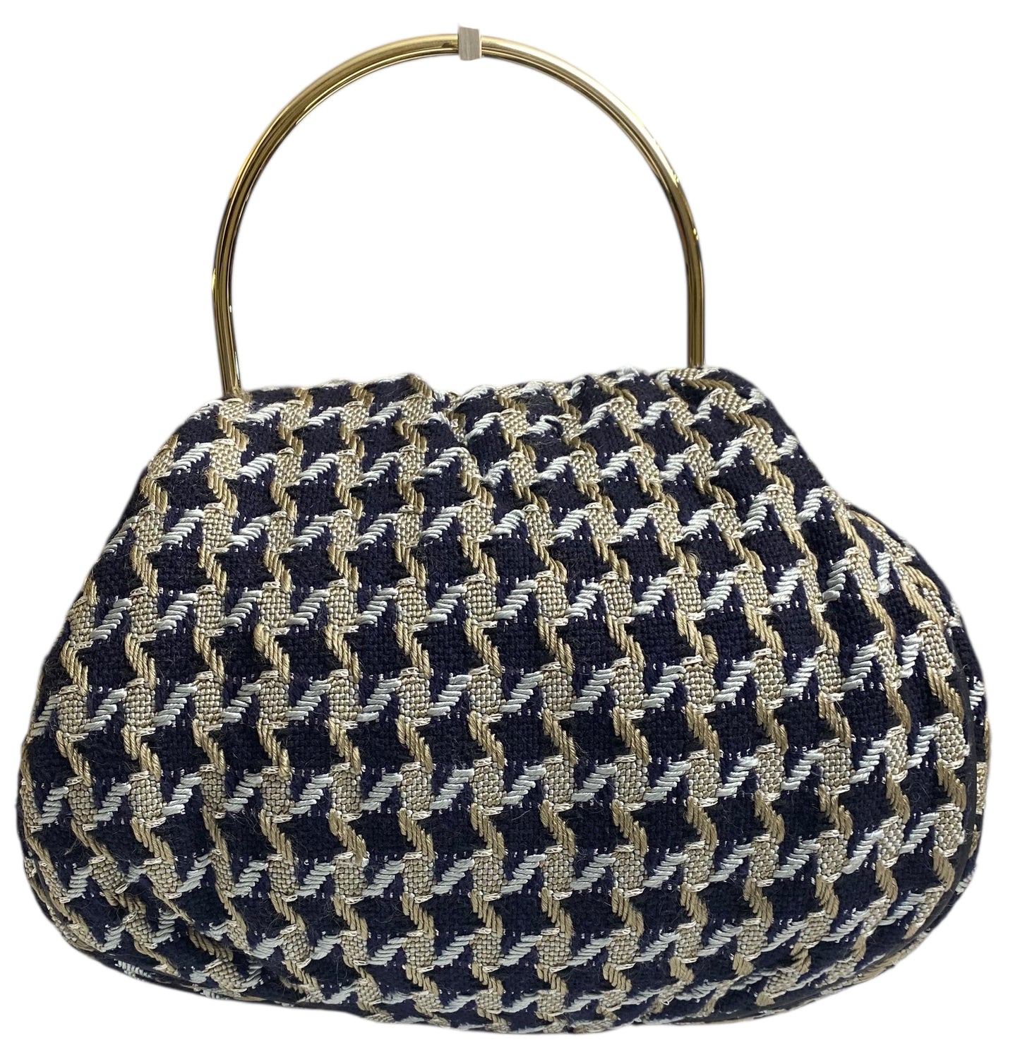 Rare Chanel 05P Runway Navy Blue Beige Tweed Top Handle Basket Bag