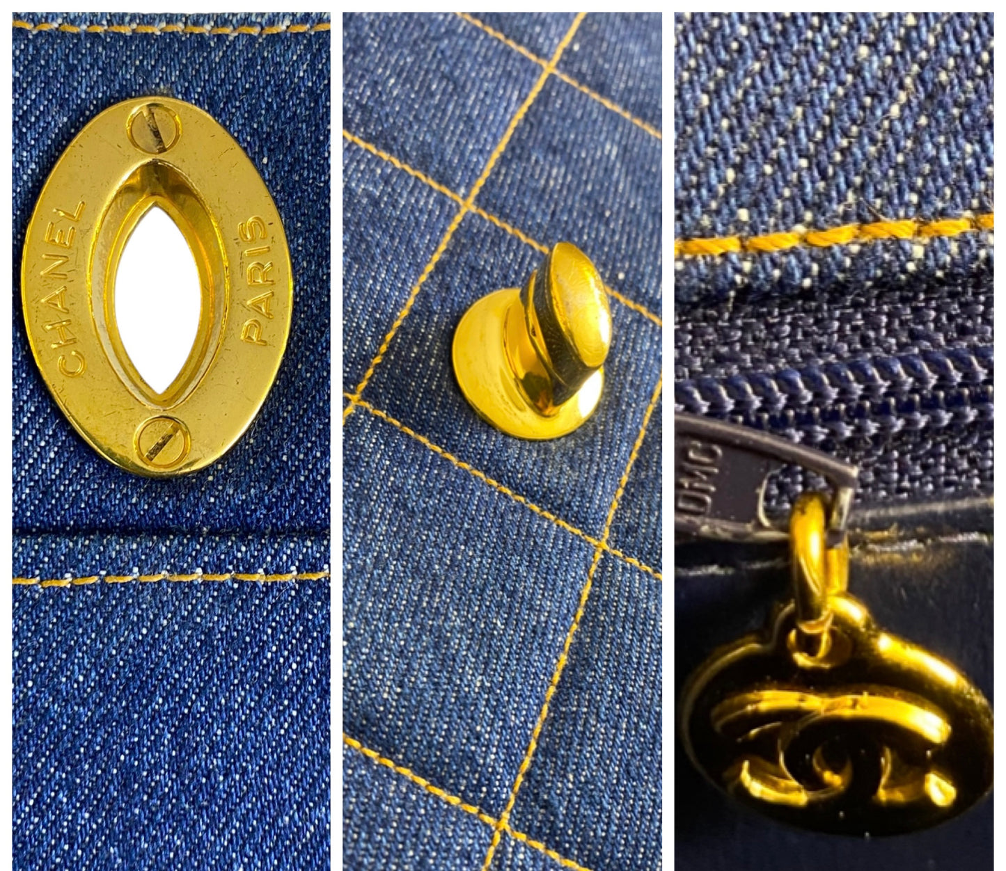 Chanel Vintage 1996 XL Blue Denim Quilted Jumbo Top Handle Briefcase Handbag