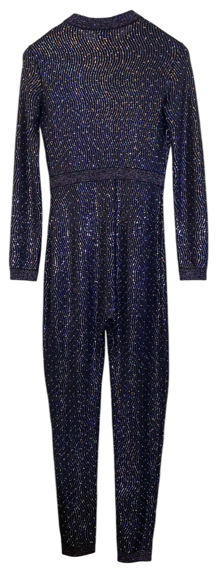 Stunning Chanel 21K Beaded Crystal Sequin Navy Black Iridescent Jumpsuit FR 36