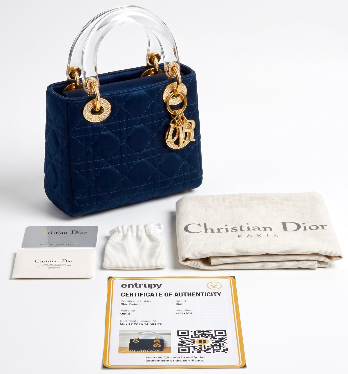 Ultra Rare Vintage 1999 Mini Lady Dior Navy Blue Gold Crystals Lucite Silk Handbag