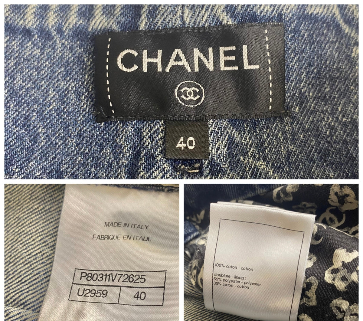 Chanel 25B Wide Leg Camellia Blue Jeans FR 40