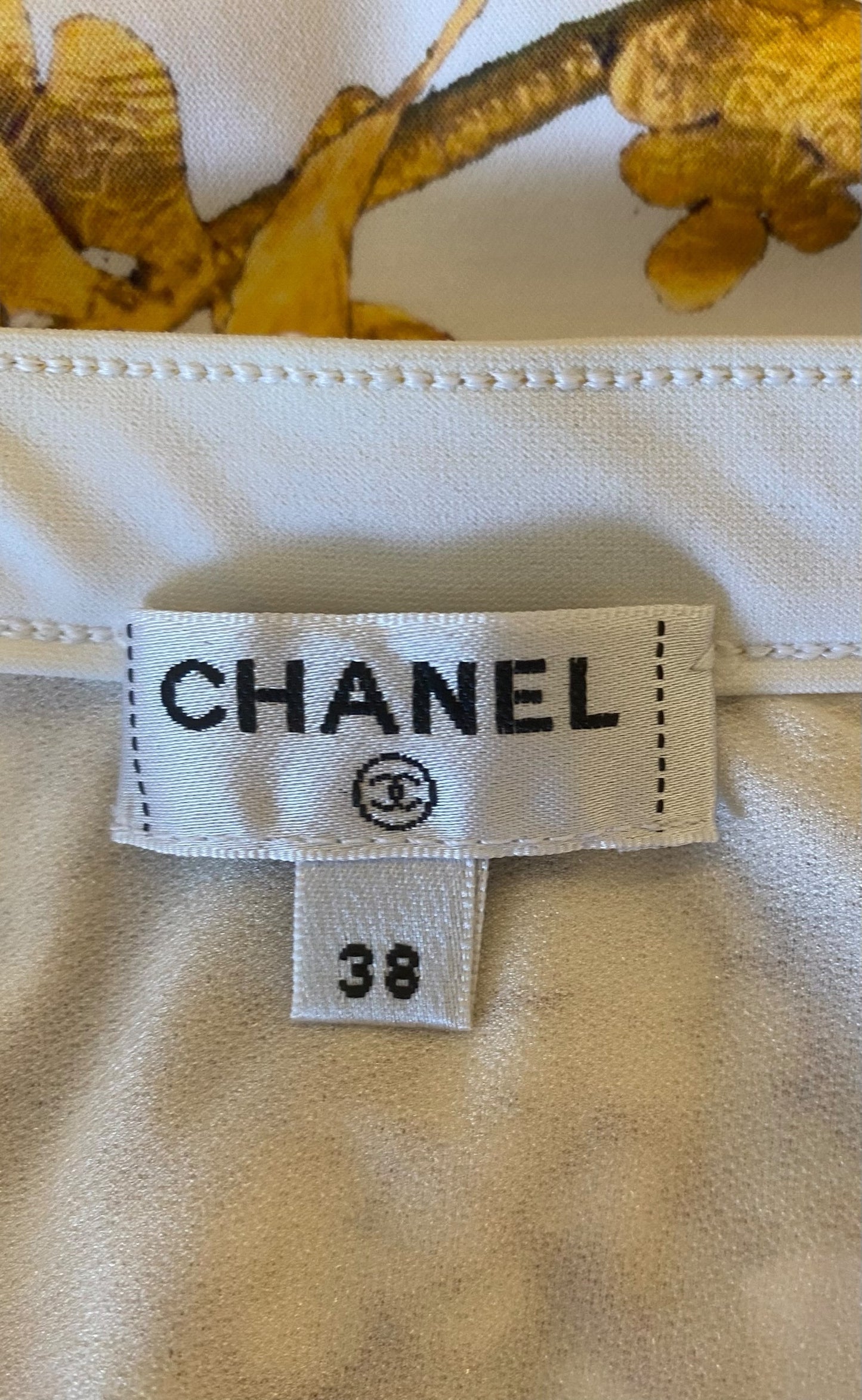 CHANEL 18C PARIS GREECE WHITE GOLD PEARL BATHINGSUIT SWIMSUIT BODYSUIT FR 38