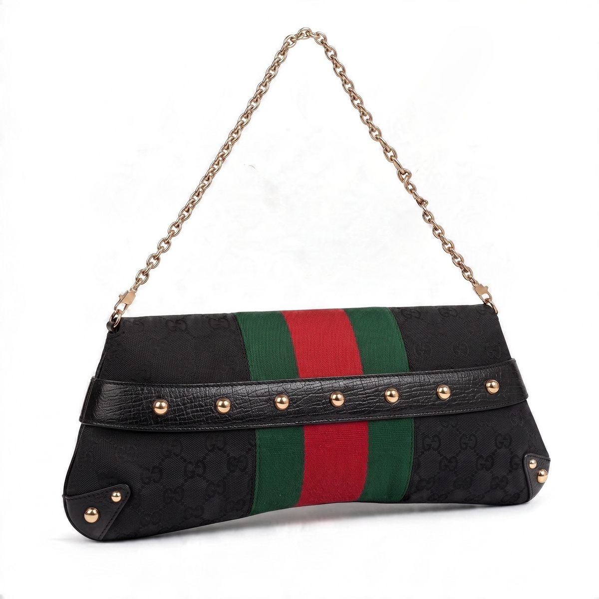 Gucci Large 1955 Tom Ford Classic Black Red Green GG Monogram Horsebit Clutch Handbag GHW