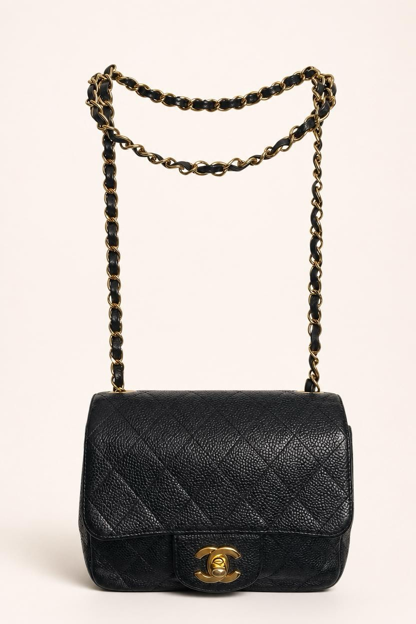 Chanel Mini Square Black Caviar Classic Timeless Flap Bag GHW