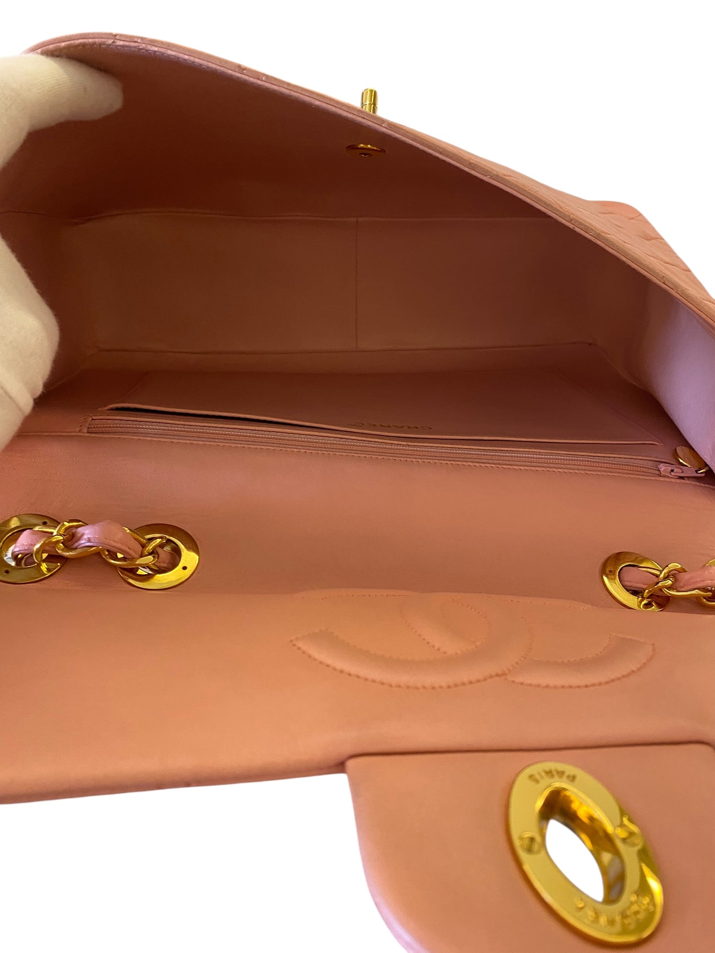 Chanel Vintage 90’s Barbie Pink Lambskin Maxi 24K Gold Hardware