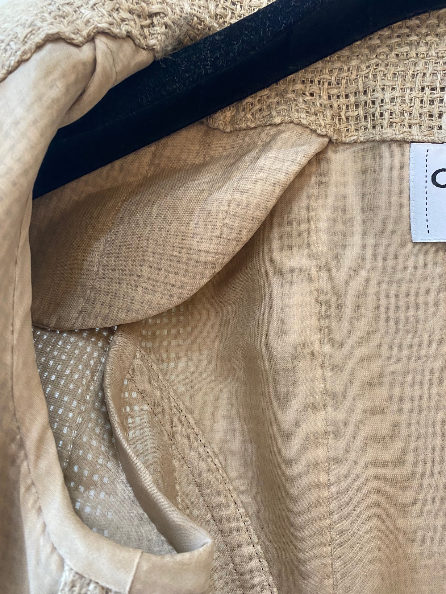 Chanel 18C Paris Greece Beige Horse Motif Button Raffia Linen Jacket FR 38